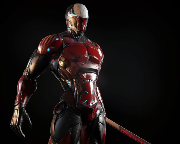 Cybernetic Warrior PBR Low-poly 3D model