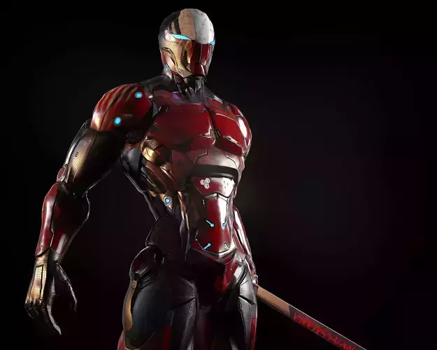 Cybernetic Warrior PBR Low-poly 3D model