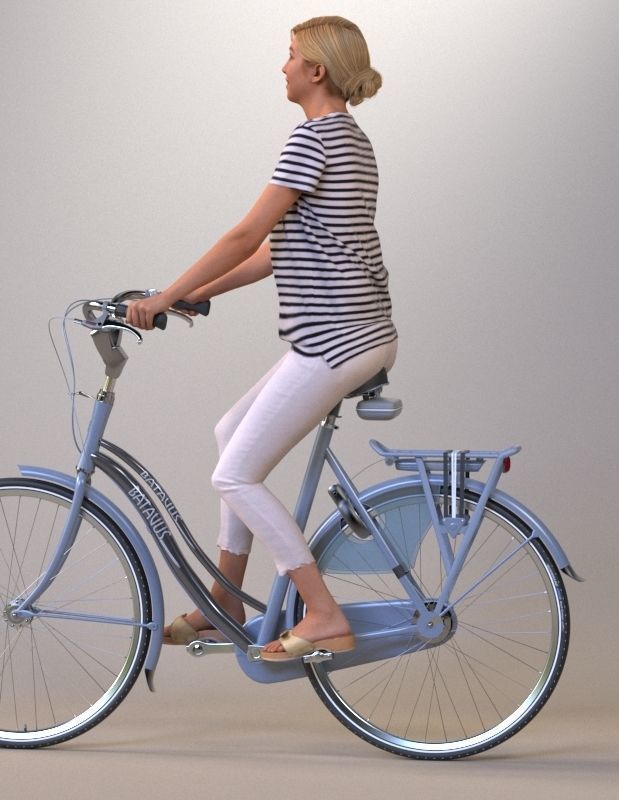 Pre-posed 3D lady on a bicycle 3D model_8