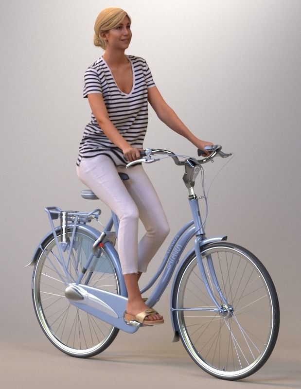 Pre-posed 3D lady on a bicycle 3D model_9