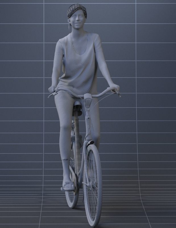 Pre-posed 3D lady on a bicycle 3D model_2