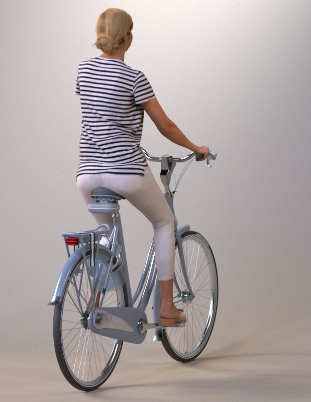 Pre-posed 3D lady on a bicycle 3D model_3