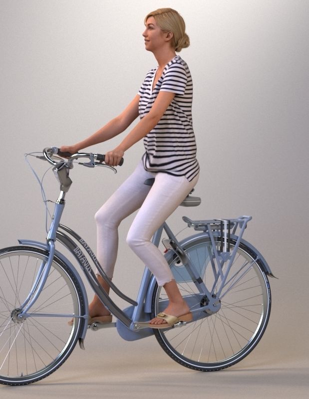 Pre-posed 3D lady on a bicycle 3D model_10