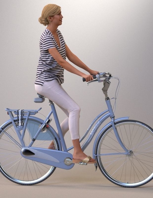 Pre-posed 3D lady on a bicycle 3D model_5