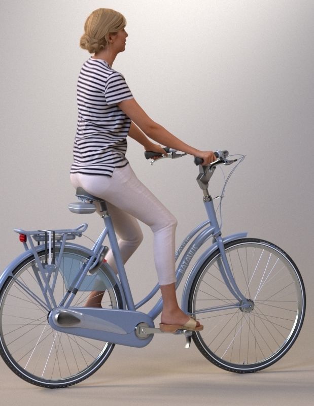 Pre-posed 3D lady on a bicycle 3D model_7