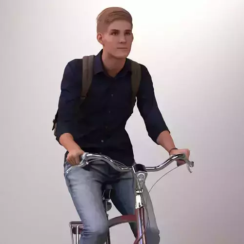 Pre-posed man on a bicycle with realistic hair