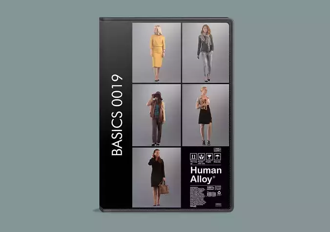 Set of walking 3D low poly women 