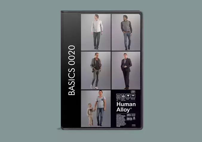 Set of 3D low poly men walking