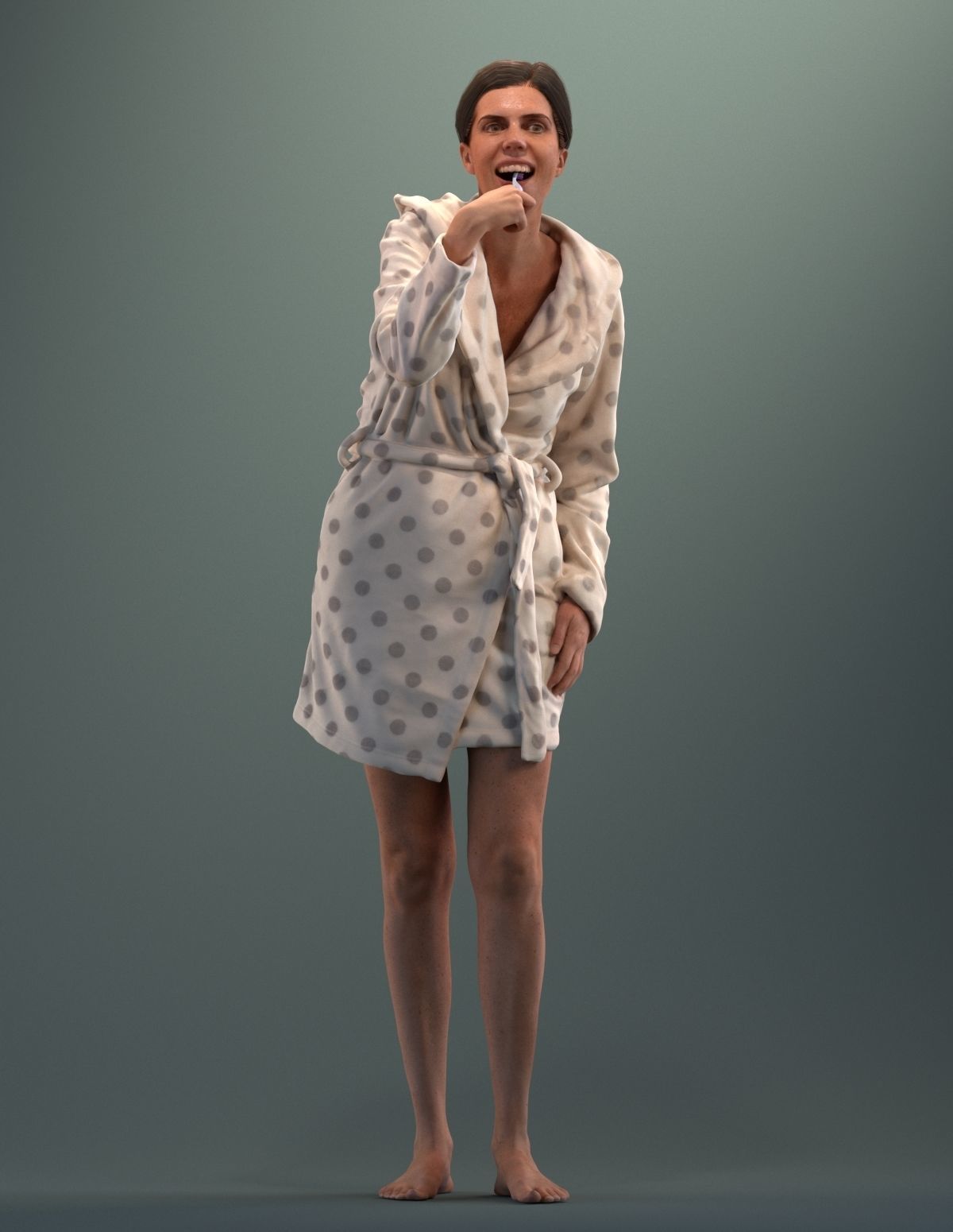 Pre-posed 3D lady brushing her teeth 3D model_4
