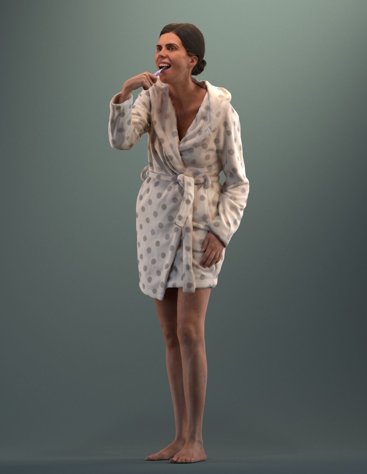 Pre-posed 3D lady brushing her teeth 3D model_1