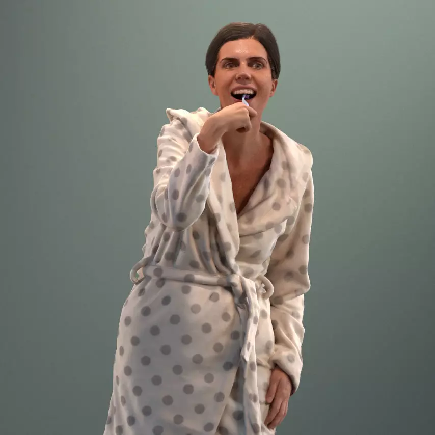 Pre-posed 3D lady brushing her teeth 3D model_0