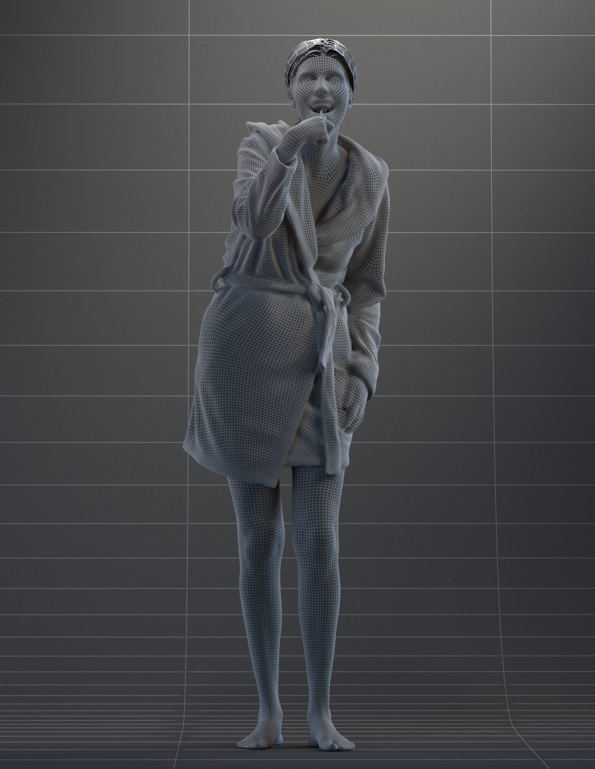 Pre-posed 3D lady brushing her teeth 3D model_2
