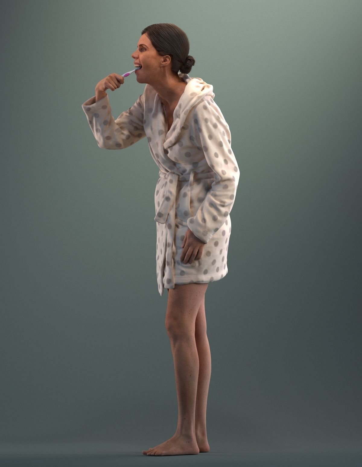 Pre-posed 3D lady brushing her teeth 3D model_12