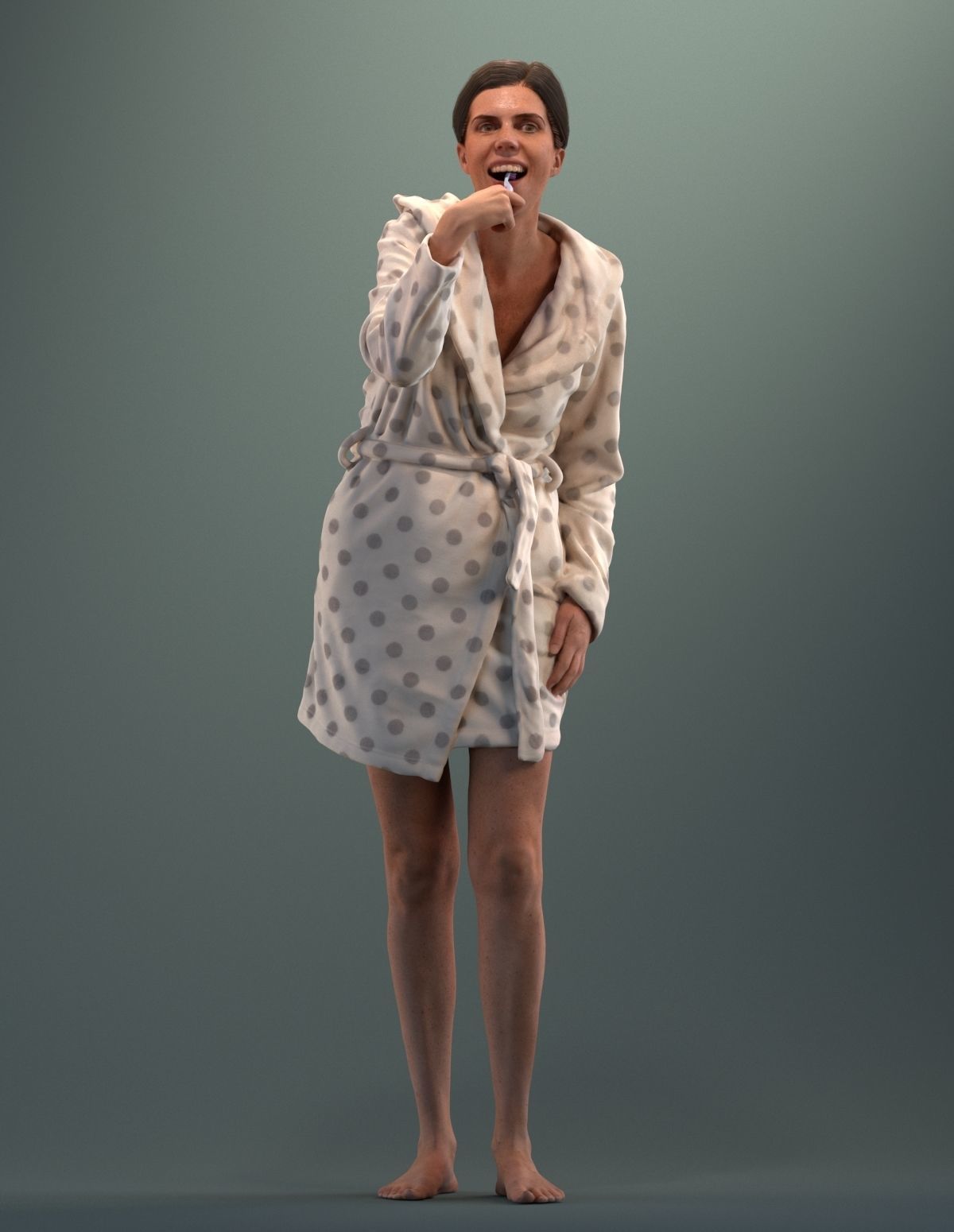 Pre-posed 3D lady brushing her teeth 3D model_9