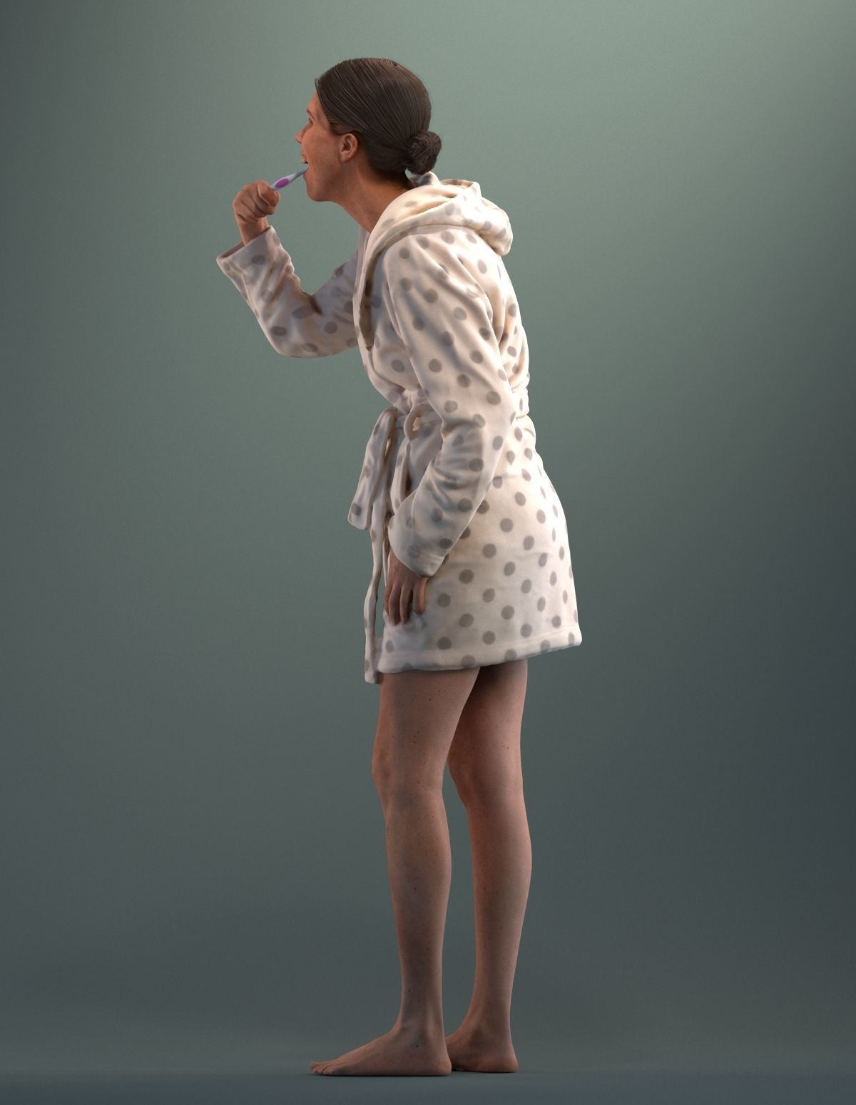 Pre-posed 3D lady brushing her teeth 3D model_11
