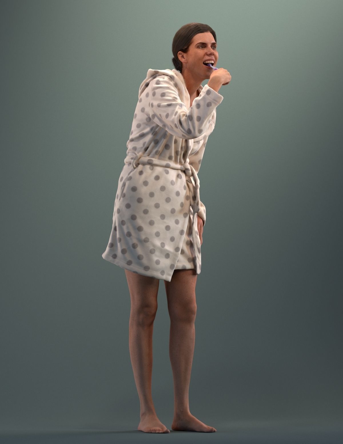 Pre-posed 3D lady brushing her teeth 3D model_6