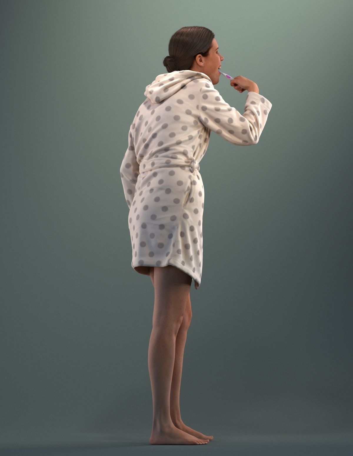 Pre-posed 3D lady brushing her teeth 3D model_7