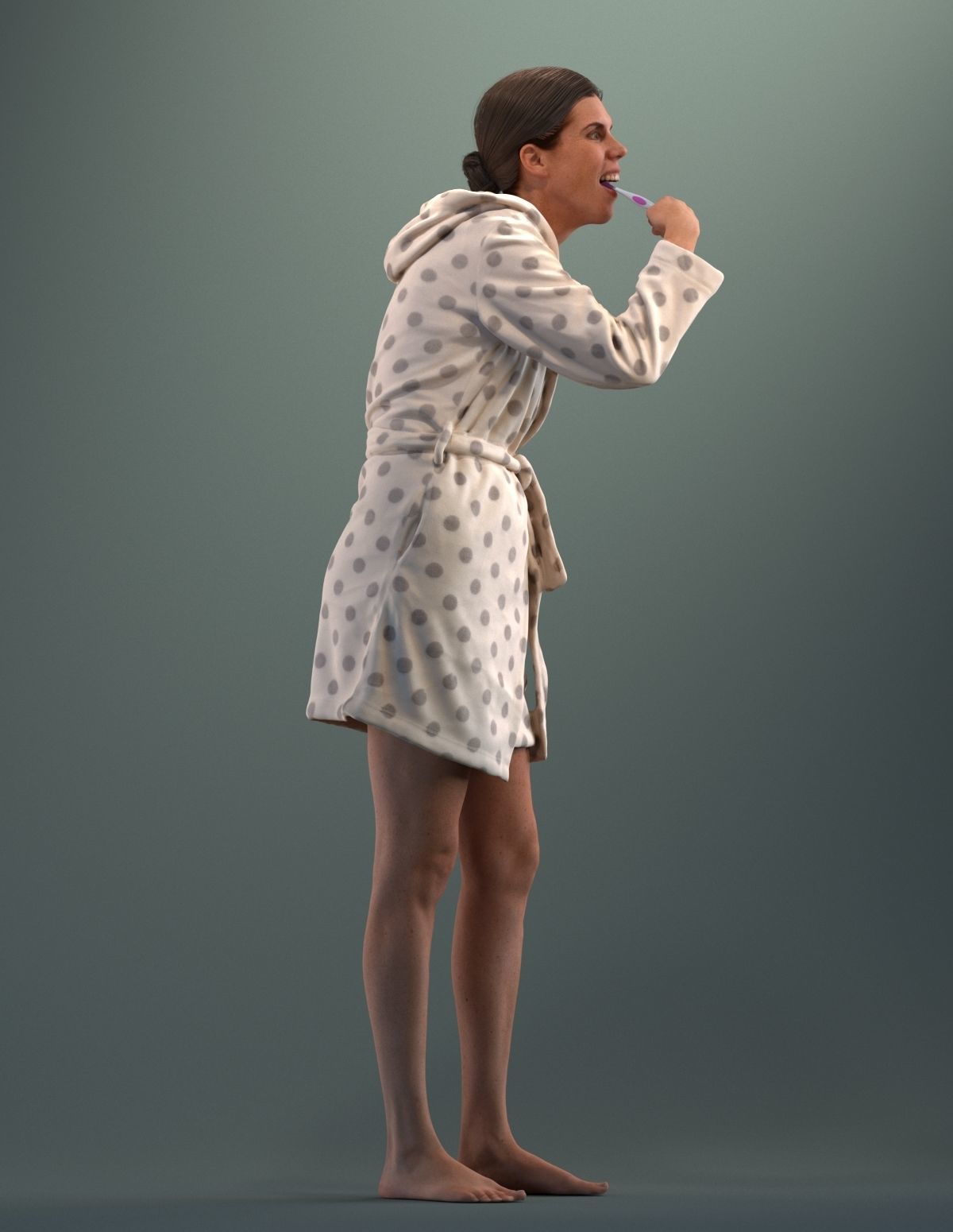 Pre-posed 3D lady brushing her teeth 3D model_8