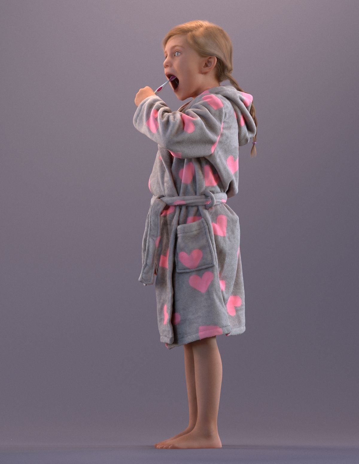 Pre-posed little girl brushing her teeth 3D model_11