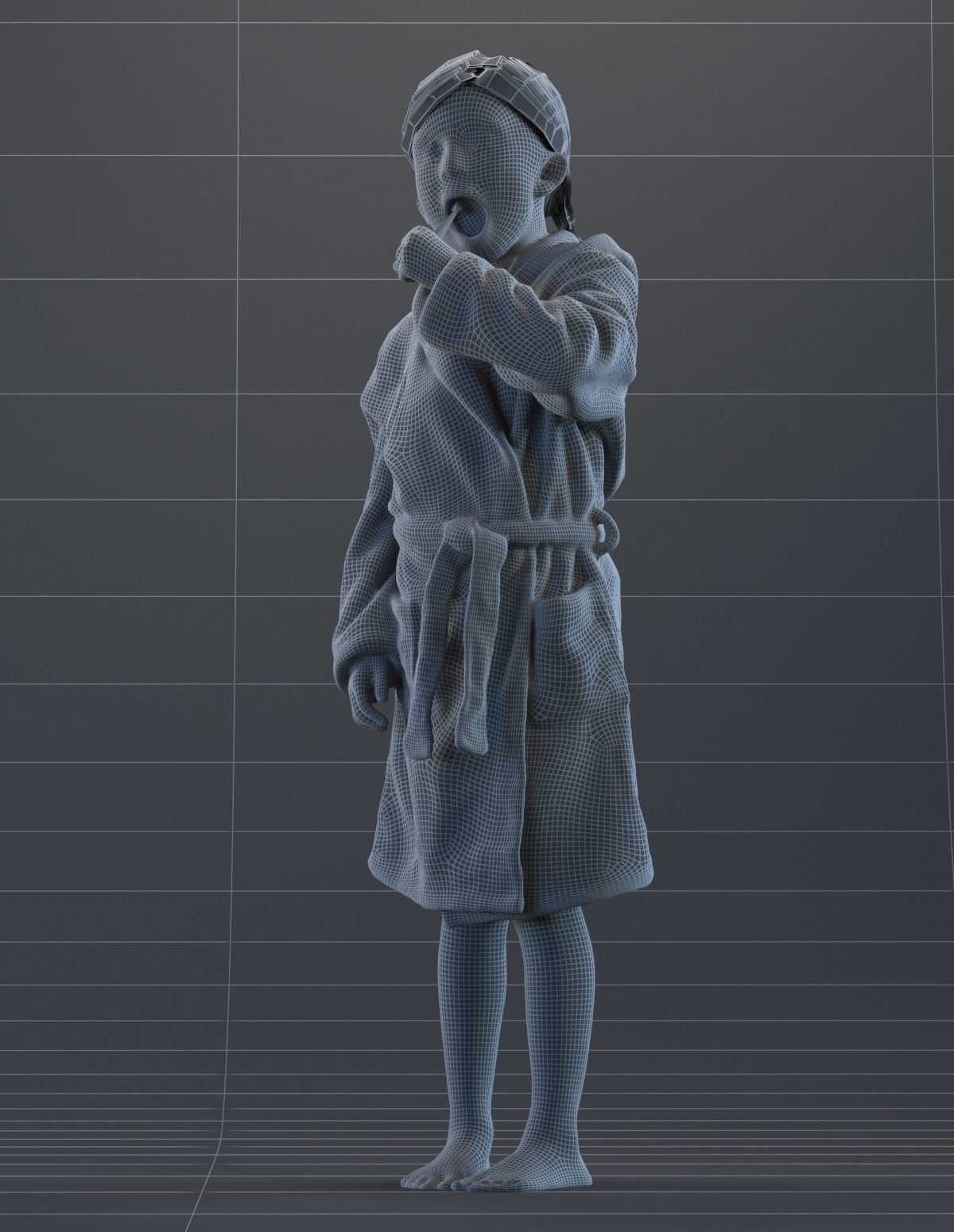Pre-posed little girl brushing her teeth 3D model_2