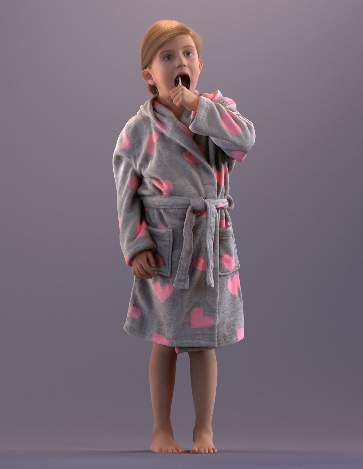 Pre-posed little girl brushing her teeth 3D model_7