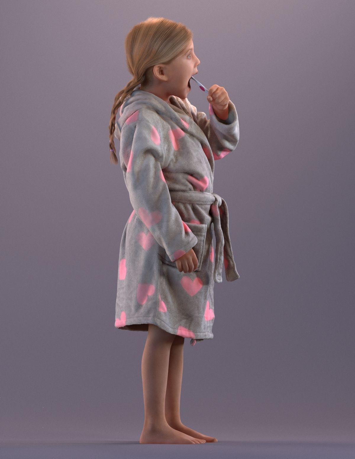 Pre-posed little girl brushing her teeth 3D model_6