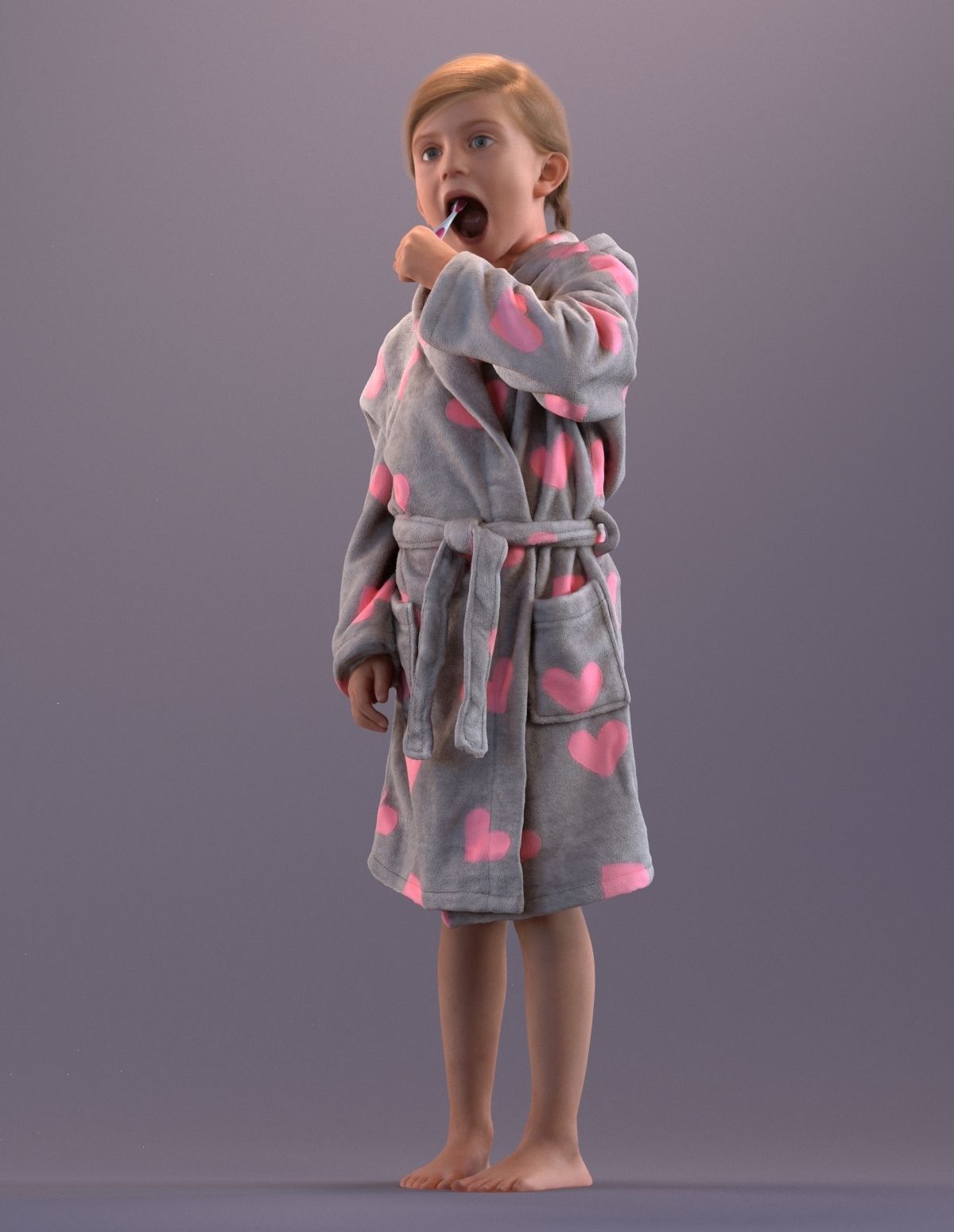 Pre-posed little girl brushing her teeth 3D model_5