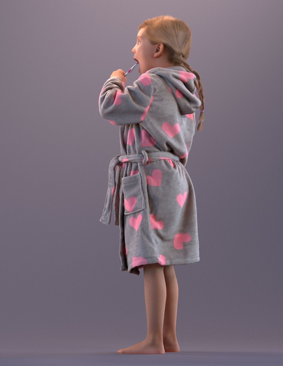 Pre-posed little girl brushing her teeth 3D model_10