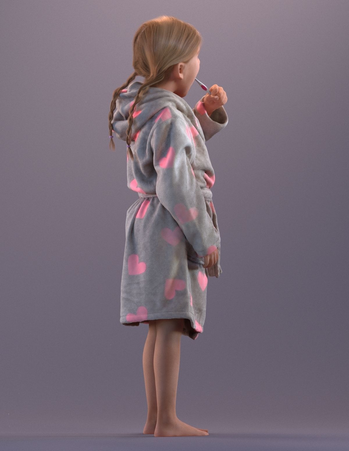 Pre-posed little girl brushing her teeth 3D model_8