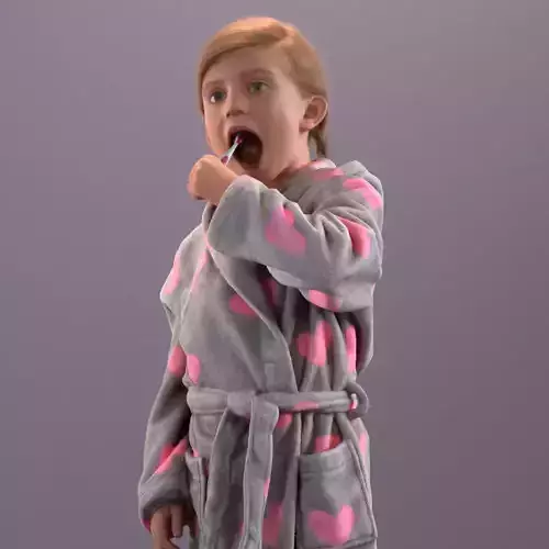 Pre-posed little girl brushing her teeth 3D model