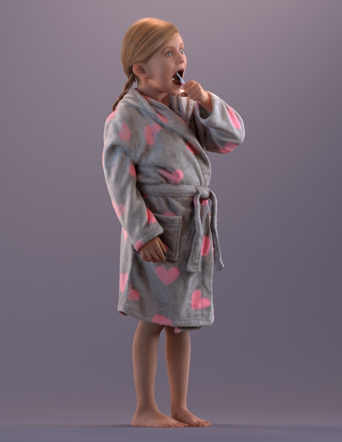 Pre-posed little girl brushing her teeth 3D model_3
