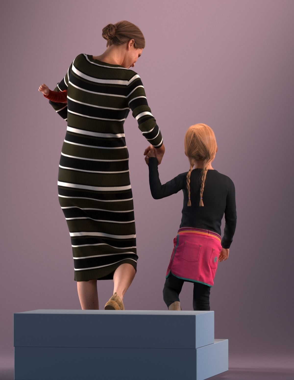 Pre-posed mother with her kids 3D model_5