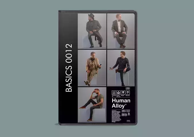 set of sitting low poly 3D men