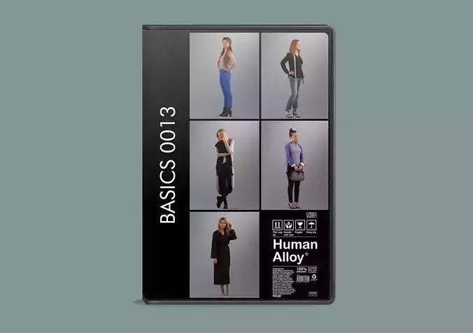 Set of standing 3D low poly women 