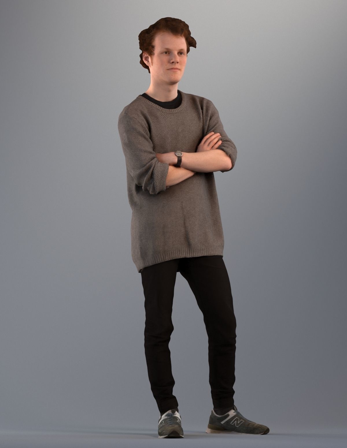 Set of low poly 3d standing men 3D model_2