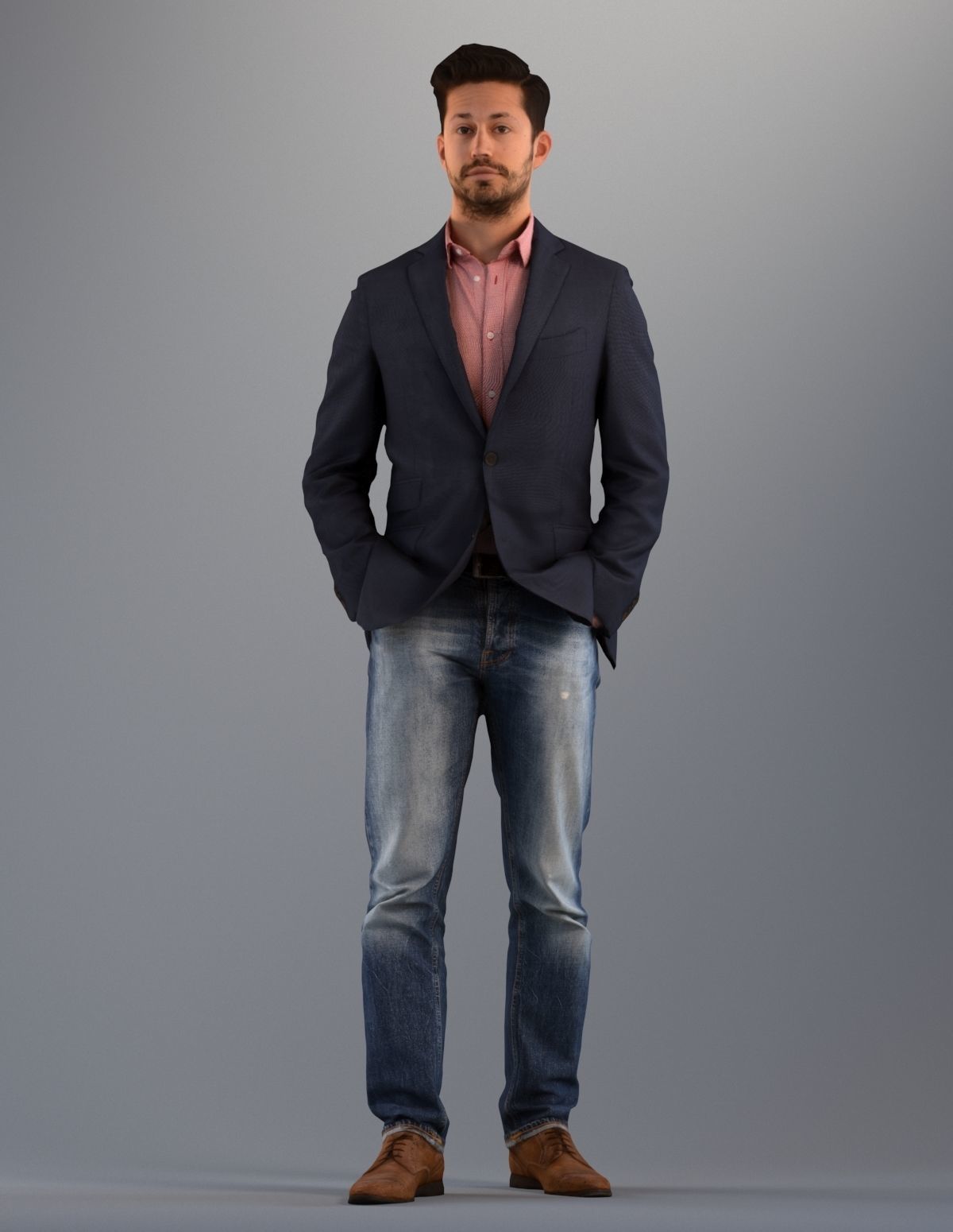 Set of low poly 3d standing men 3D model_4