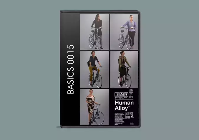 Set of 3D low poly women on bicycles Low-poly 3D model