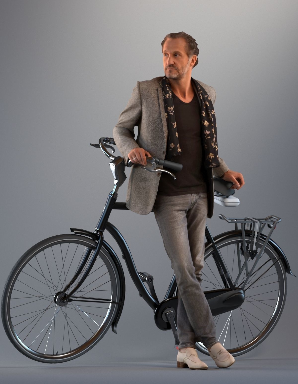 Set of 3d lowpoly men with bicycles Low-poly 3D model_5