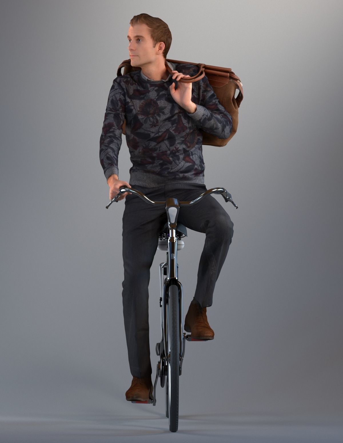 Set of 3d lowpoly men with bicycles Low-poly 3D model_1