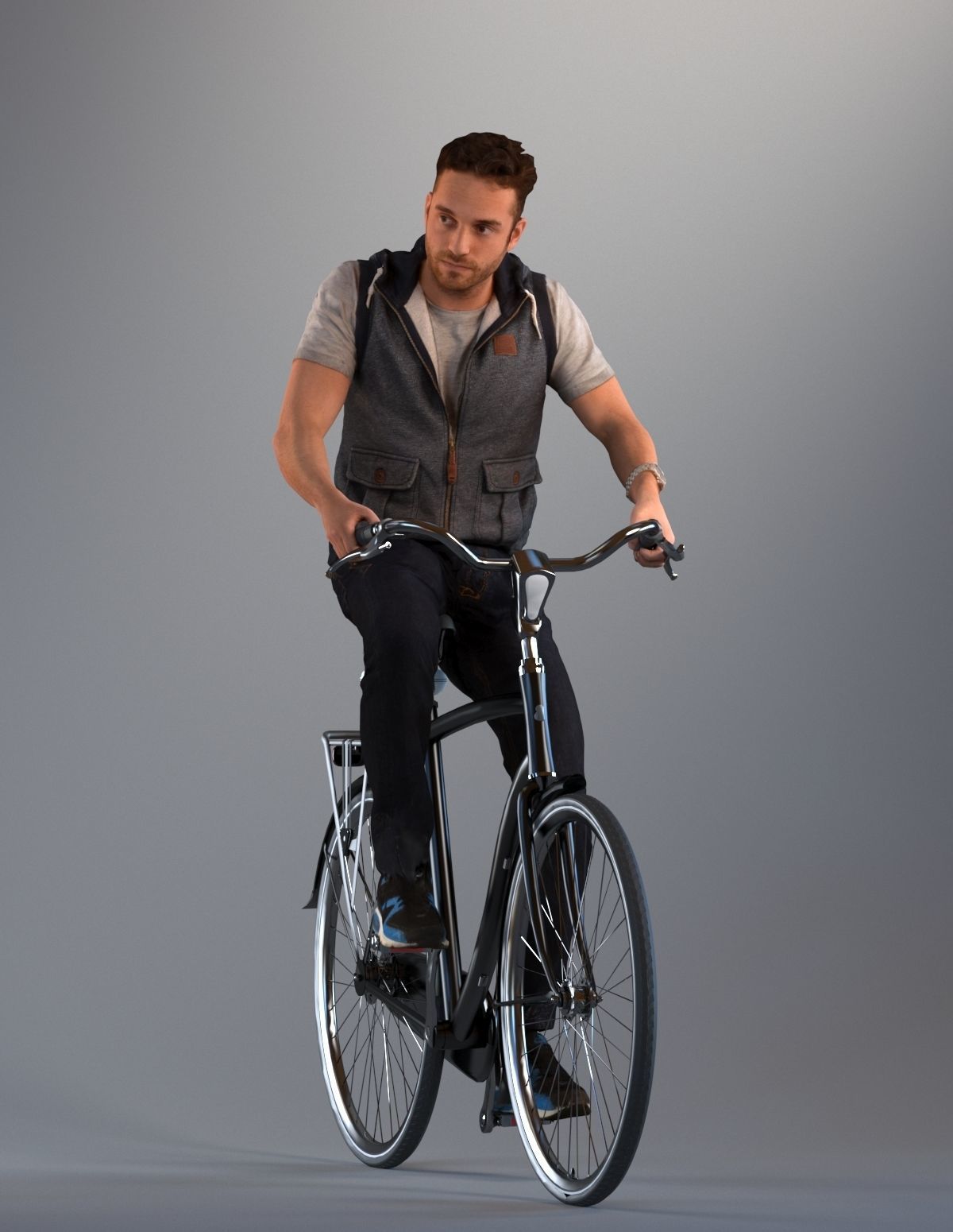 Set of 3d lowpoly men with bicycles Low-poly 3D model_3