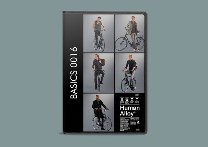 Set of 3d lowpoly men with bicycles Low-poly 3D model