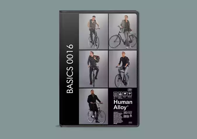 Set of 3d lowpoly men with bicycles Low-poly 3D model