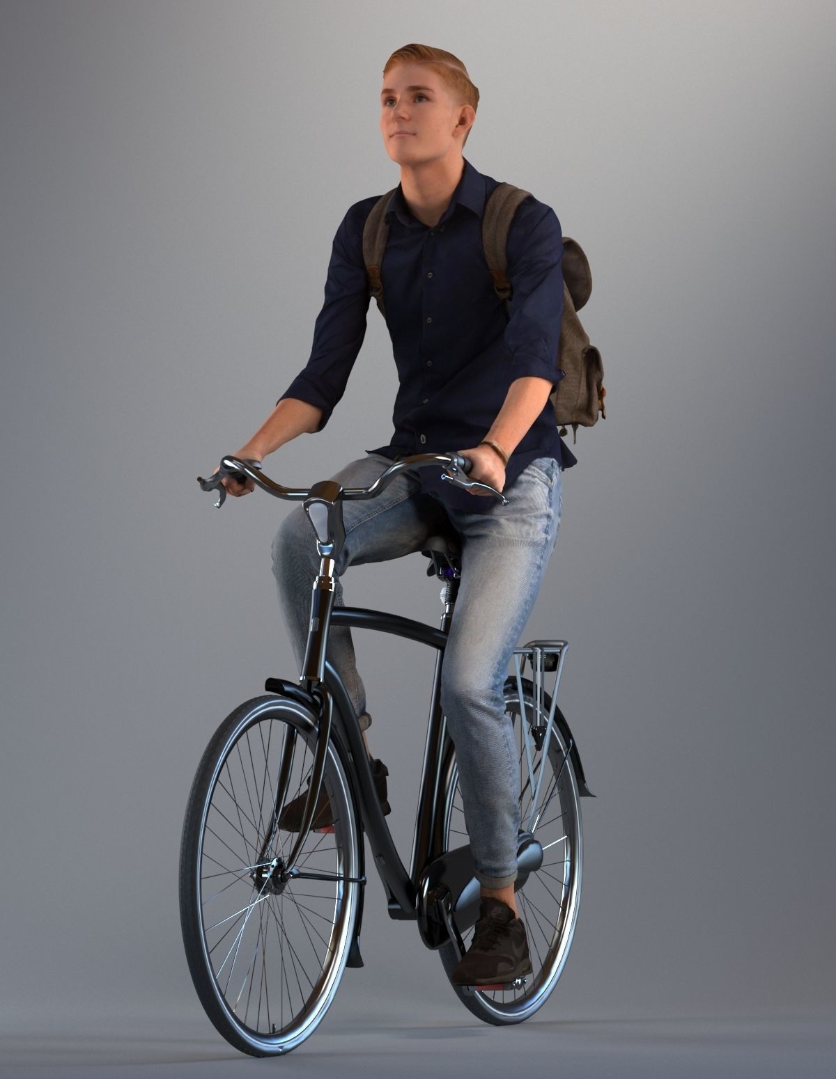 Set of 3d lowpoly men with bicycles Low-poly 3D model_4