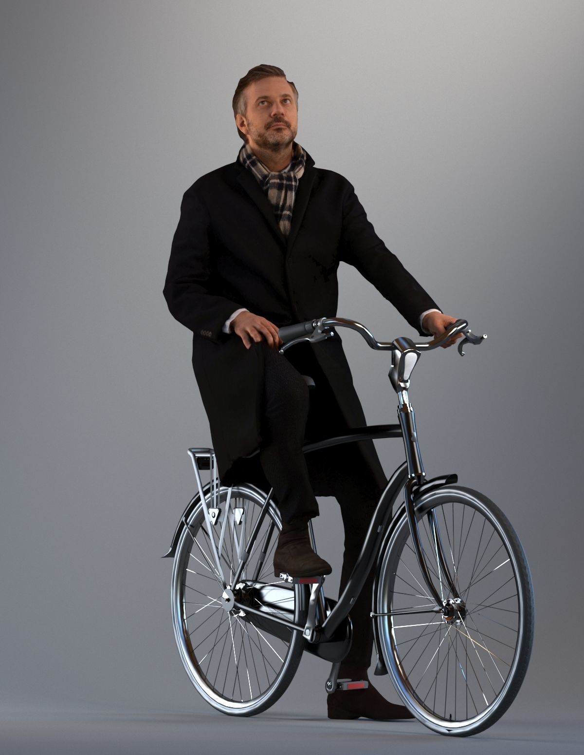 Set of 3d lowpoly men with bicycles Low-poly 3D model_2