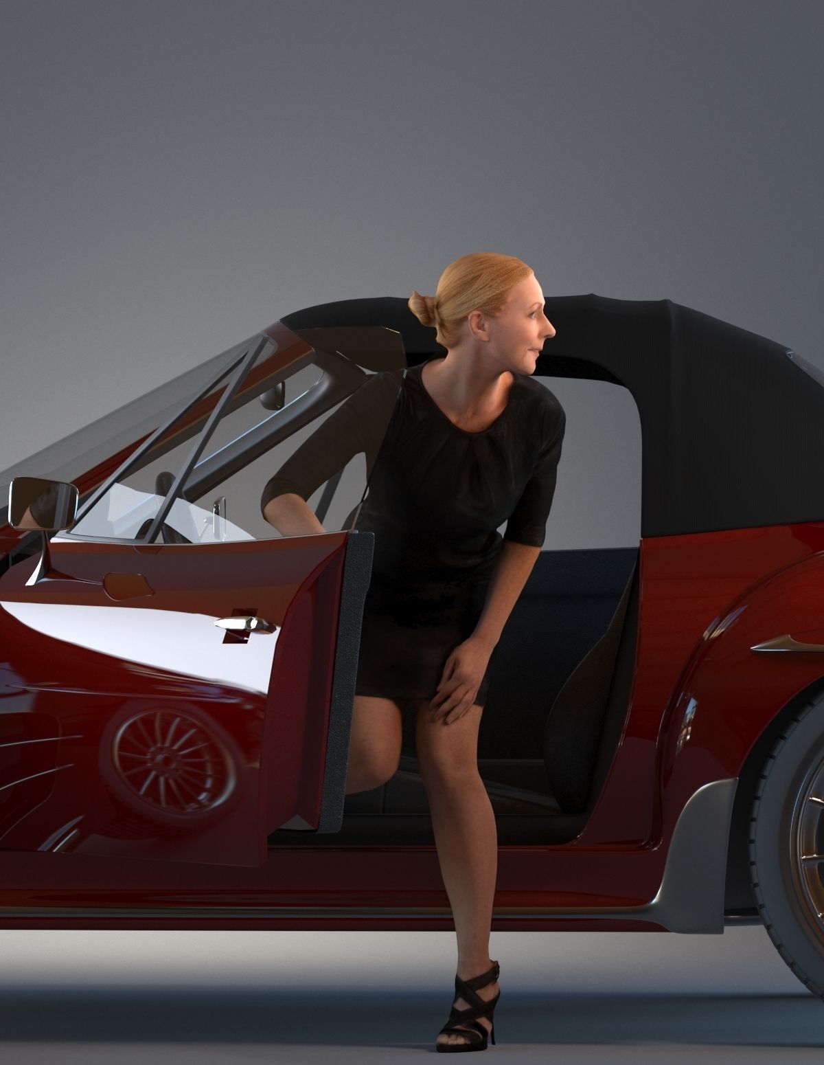 Set of low poly 3d women in driving poses Low-poly 3D model_1