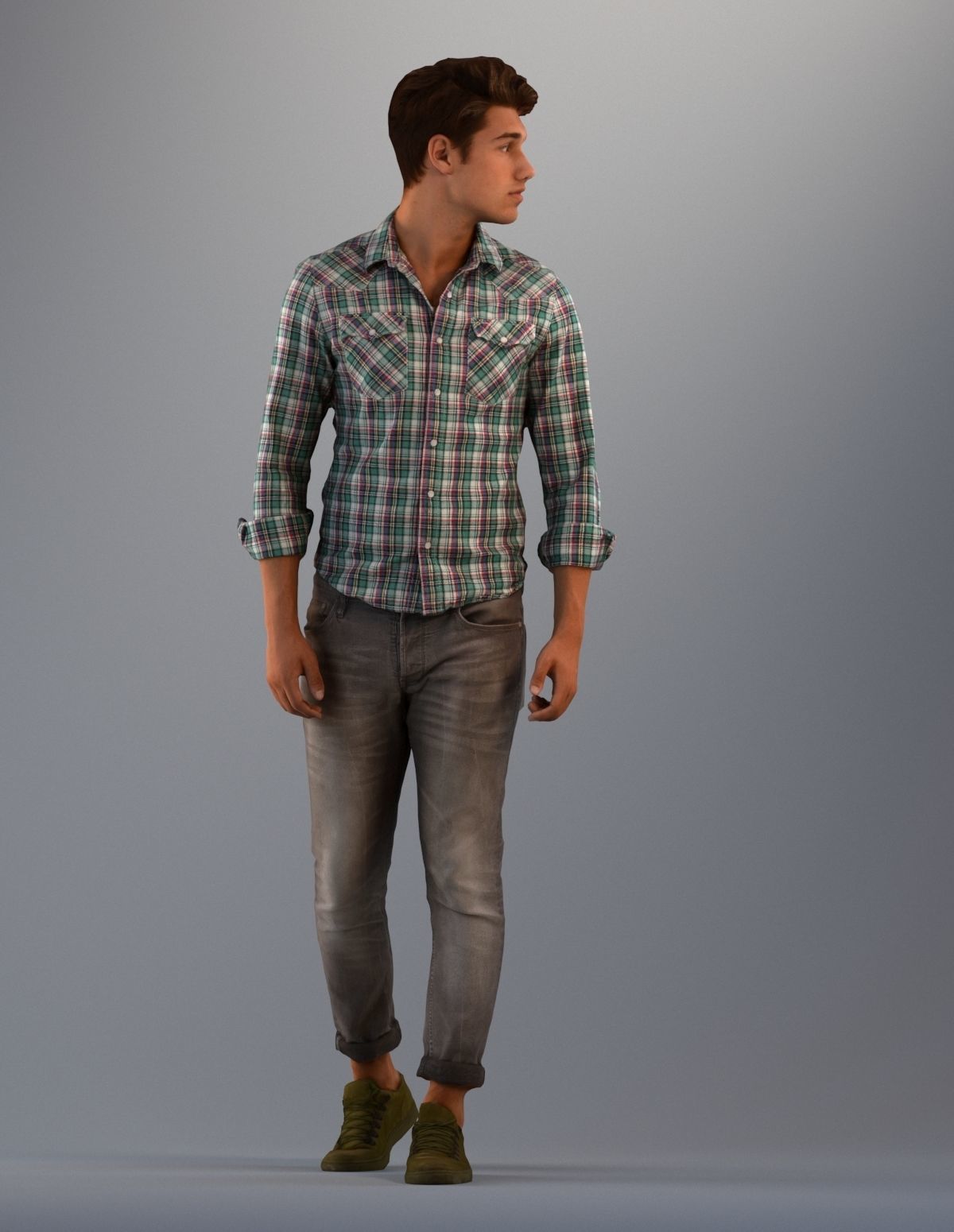 Set of 3d lowpoly poses of one low poly man Low-poly 3D model_4