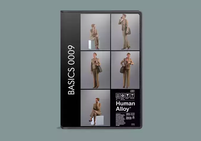 set of posses of a 3D lowpoly woman