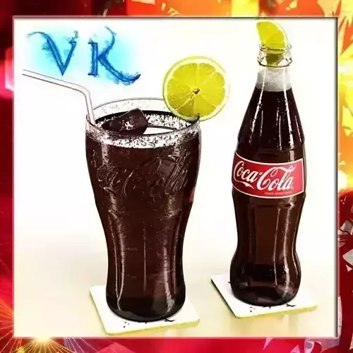 Coke Coca Cola Bottles and Glass 3D model