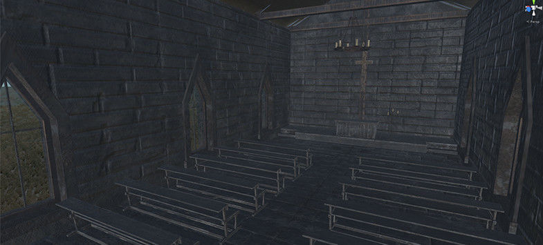 Old Church with Interior Low-poly 3D model_2