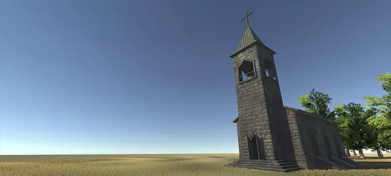 Old Church with Interior Low-poly 3D model_0